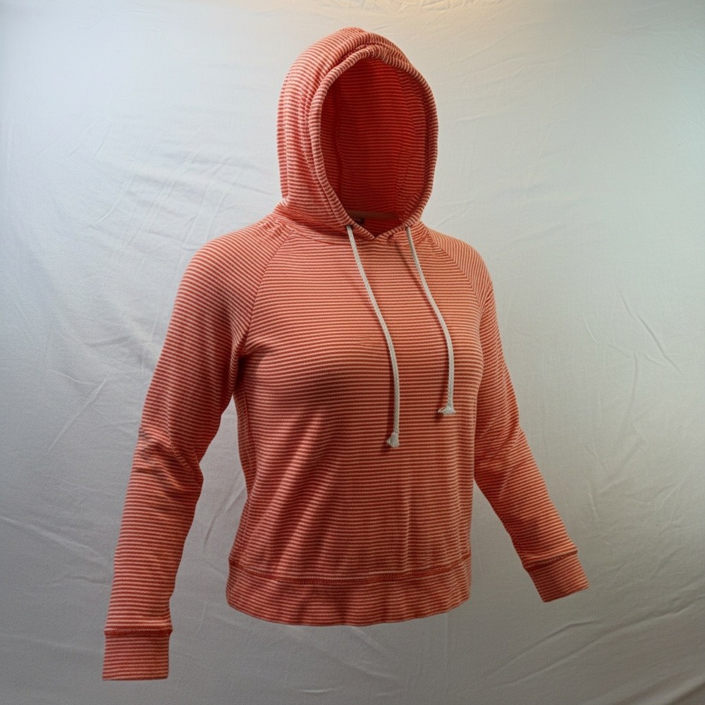 J.Crew Womens XXS Orange White Striped Cotton Lightweight Pullover Hoodie
